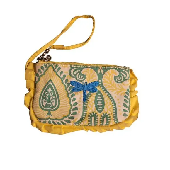 Yellow Paisley Print Dragonfly Wristlet Pouch - Picture 2 of 5